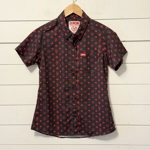 Dixxon Flannel Company | Women's Bougie Red Drip Short Sleeve Party Shirt Small
